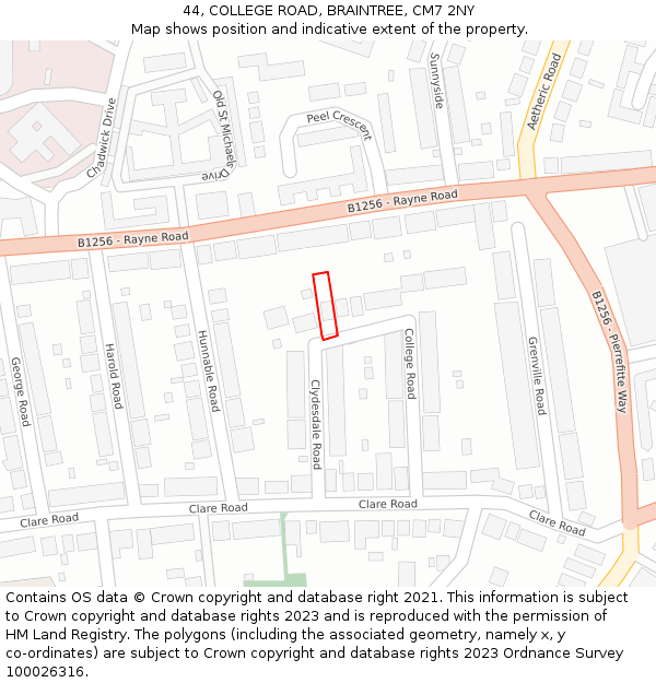 44, COLLEGE ROAD, BRAINTREE, CM7 2NY: Location map and indicative extent of plot