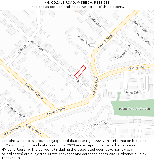 44, COLVILE ROAD, WISBECH, PE13 2ET: Location map and indicative extent of plot