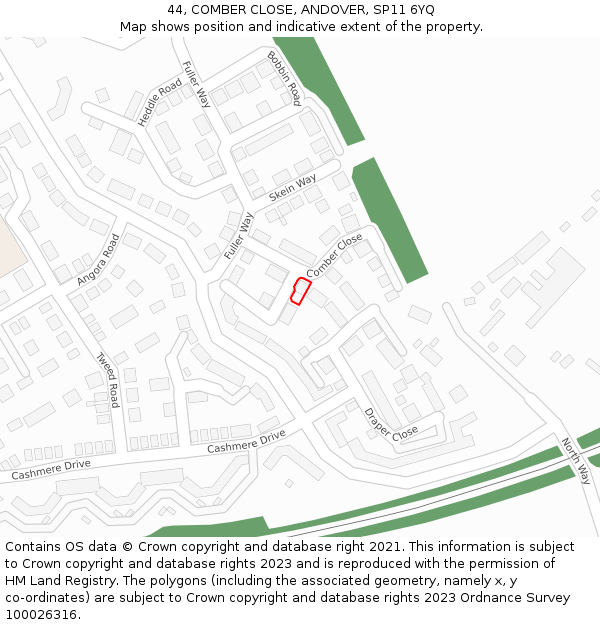 44, COMBER CLOSE, ANDOVER, SP11 6YQ: Location map and indicative extent of plot