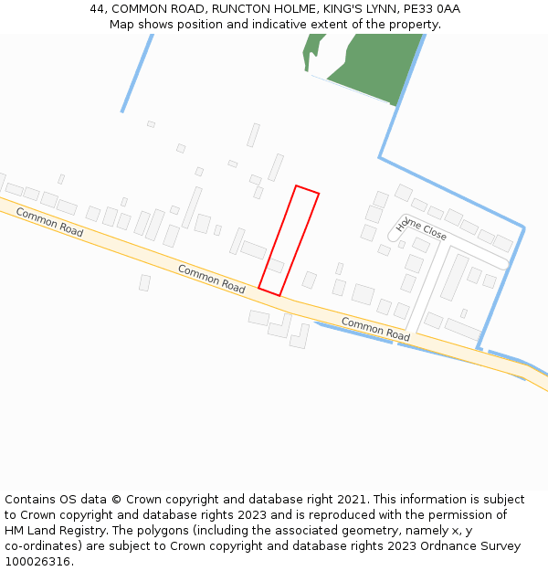 44, COMMON ROAD, RUNCTON HOLME, KING'S LYNN, PE33 0AA: Location map and indicative extent of plot