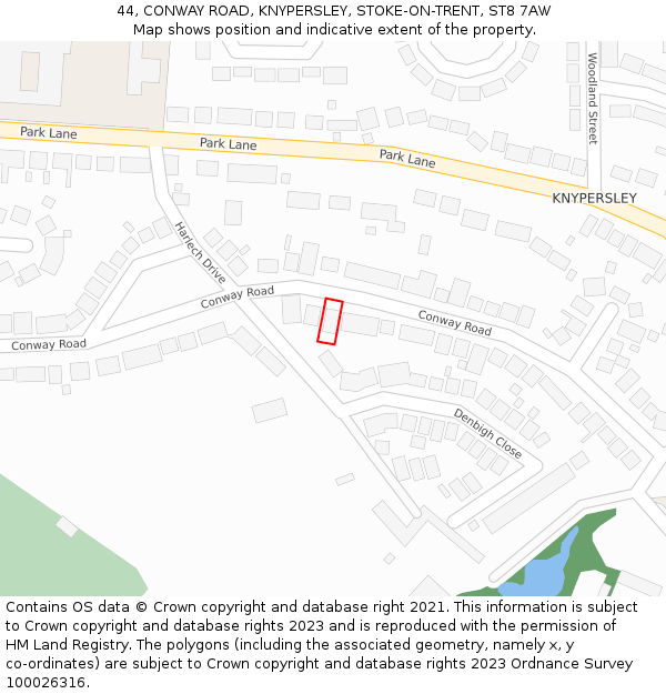 44, CONWAY ROAD, KNYPERSLEY, STOKE-ON-TRENT, ST8 7AW: Location map and indicative extent of plot