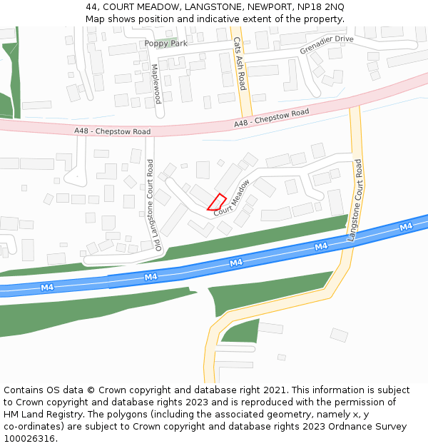 44, COURT MEADOW, LANGSTONE, NEWPORT, NP18 2NQ: Location map and indicative extent of plot