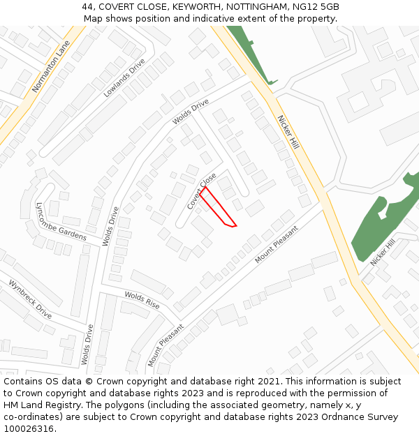 44, COVERT CLOSE, KEYWORTH, NOTTINGHAM, NG12 5GB: Location map and indicative extent of plot