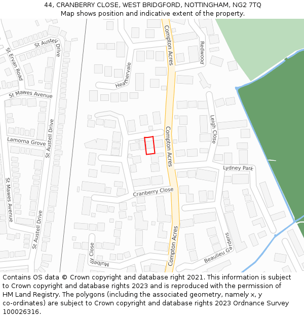 44, CRANBERRY CLOSE, WEST BRIDGFORD, NOTTINGHAM, NG2 7TQ: Location map and indicative extent of plot