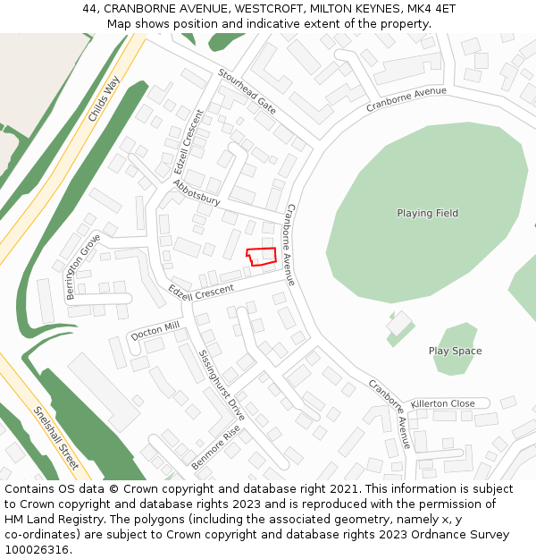 44, CRANBORNE AVENUE, WESTCROFT, MILTON KEYNES, MK4 4ET: Location map and indicative extent of plot