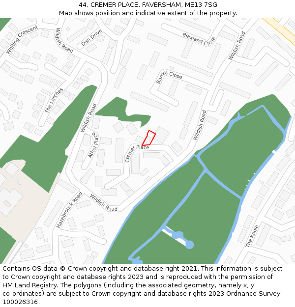 44, CREMER PLACE, FAVERSHAM, ME13 7SG: Location map and indicative extent of plot