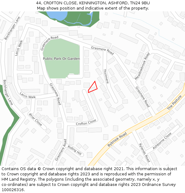 44, CROFTON CLOSE, KENNINGTON, ASHFORD, TN24 9BU: Location map and indicative extent of plot