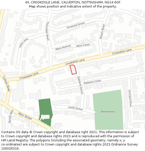 44, CROOKDOLE LANE, CALVERTON, NOTTINGHAM, NG14 6GF: Location map and indicative extent of plot