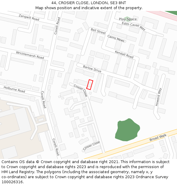 44, CROSIER CLOSE, LONDON, SE3 8NT: Location map and indicative extent of plot