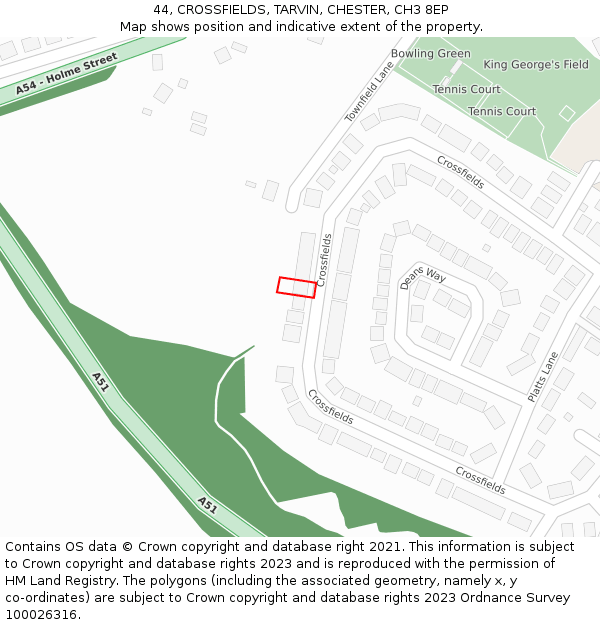 44, CROSSFIELDS, TARVIN, CHESTER, CH3 8EP: Location map and indicative extent of plot