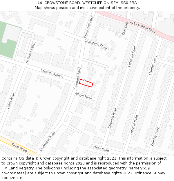 44, CROWSTONE ROAD, WESTCLIFF-ON-SEA, SS0 8BA: Location map and indicative extent of plot