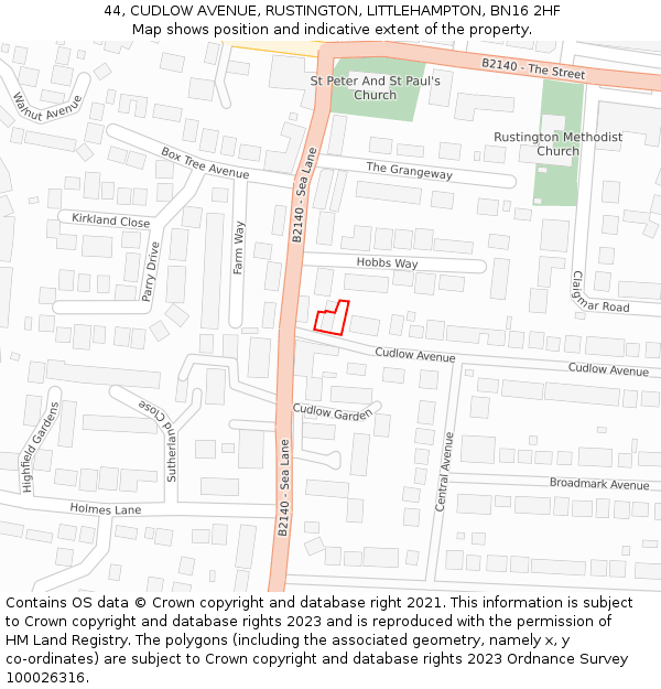 44, CUDLOW AVENUE, RUSTINGTON, LITTLEHAMPTON, BN16 2HF: Location map and indicative extent of plot