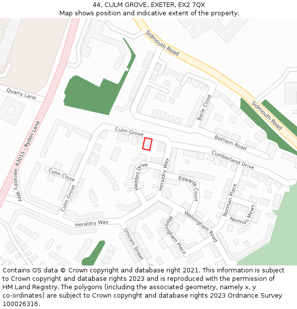 44, CULM GROVE, EXETER, EX2 7QX: Location map and indicative extent of plot