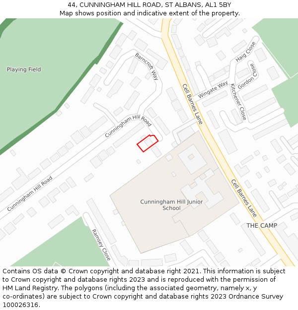 44, CUNNINGHAM HILL ROAD, ST ALBANS, AL1 5BY: Location map and indicative extent of plot