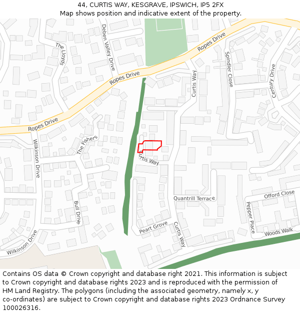 44, CURTIS WAY, KESGRAVE, IPSWICH, IP5 2FX: Location map and indicative extent of plot