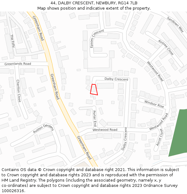 44, DALBY CRESCENT, NEWBURY, RG14 7LB: Location map and indicative extent of plot