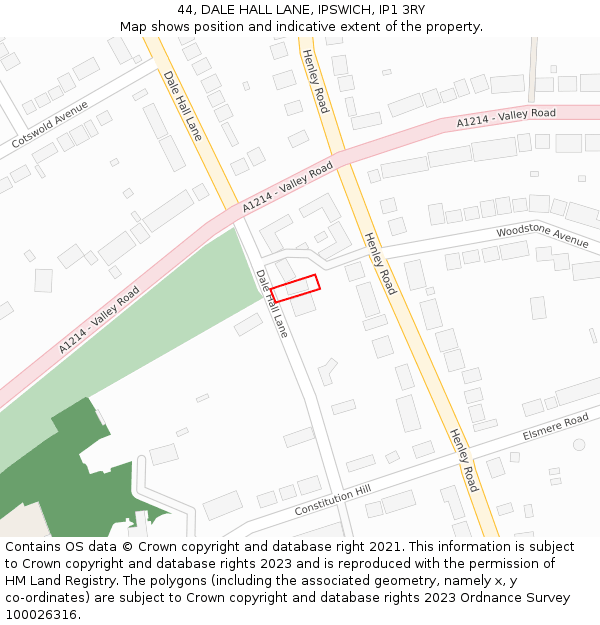 44, DALE HALL LANE, IPSWICH, IP1 3RY: Location map and indicative extent of plot