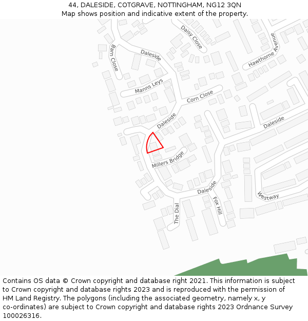 44, DALESIDE, COTGRAVE, NOTTINGHAM, NG12 3QN: Location map and indicative extent of plot