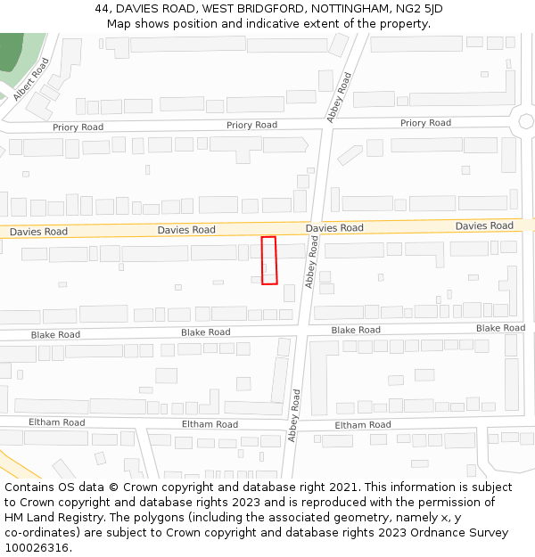 44, DAVIES ROAD, WEST BRIDGFORD, NOTTINGHAM, NG2 5JD: Location map and indicative extent of plot