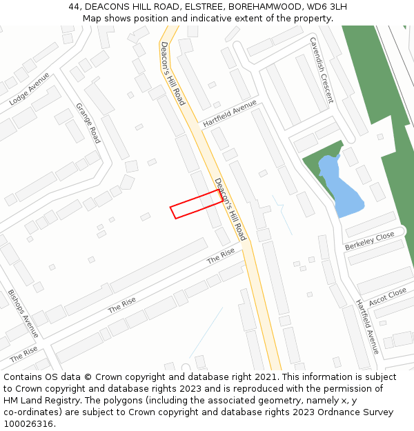 44, DEACONS HILL ROAD, ELSTREE, BOREHAMWOOD, WD6 3LH: Location map and indicative extent of plot