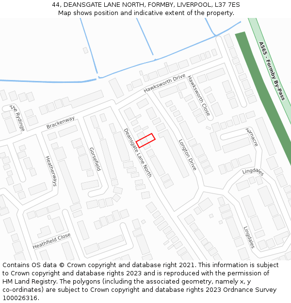 44, DEANSGATE LANE NORTH, FORMBY, LIVERPOOL, L37 7ES: Location map and indicative extent of plot