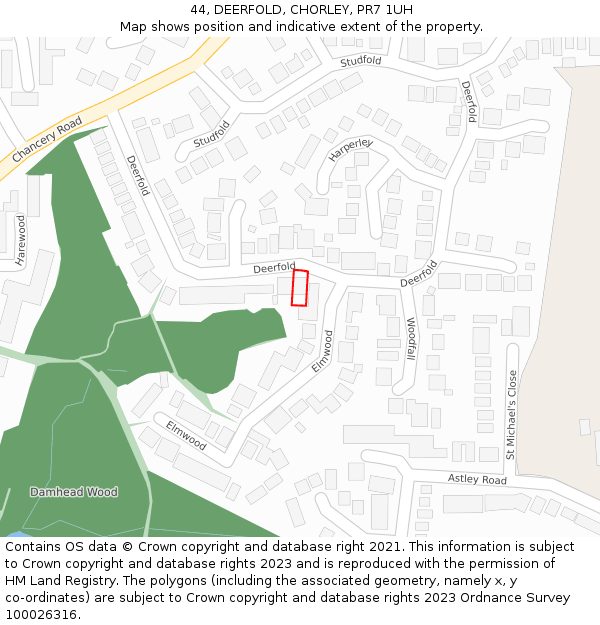 44, DEERFOLD, CHORLEY, PR7 1UH: Location map and indicative extent of plot