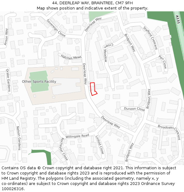 44, DEERLEAP WAY, BRAINTREE, CM7 9FH: Location map and indicative extent of plot