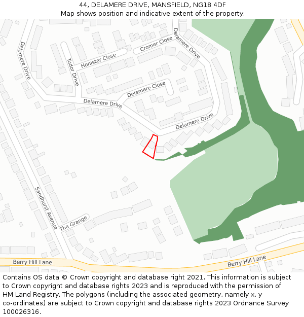 44, DELAMERE DRIVE, MANSFIELD, NG18 4DF: Location map and indicative extent of plot