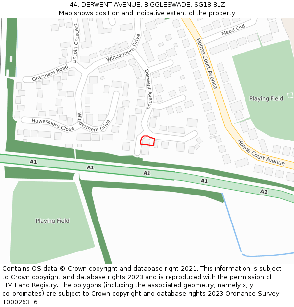 44, DERWENT AVENUE, BIGGLESWADE, SG18 8LZ: Location map and indicative extent of plot