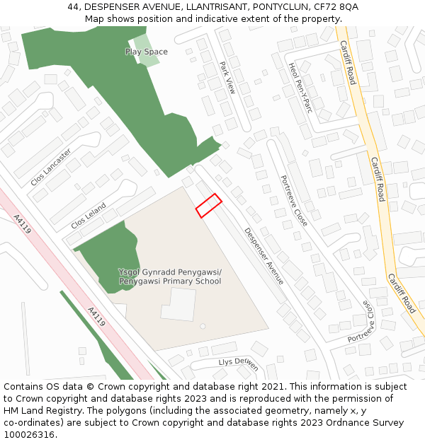 44, DESPENSER AVENUE, LLANTRISANT, PONTYCLUN, CF72 8QA: Location map and indicative extent of plot