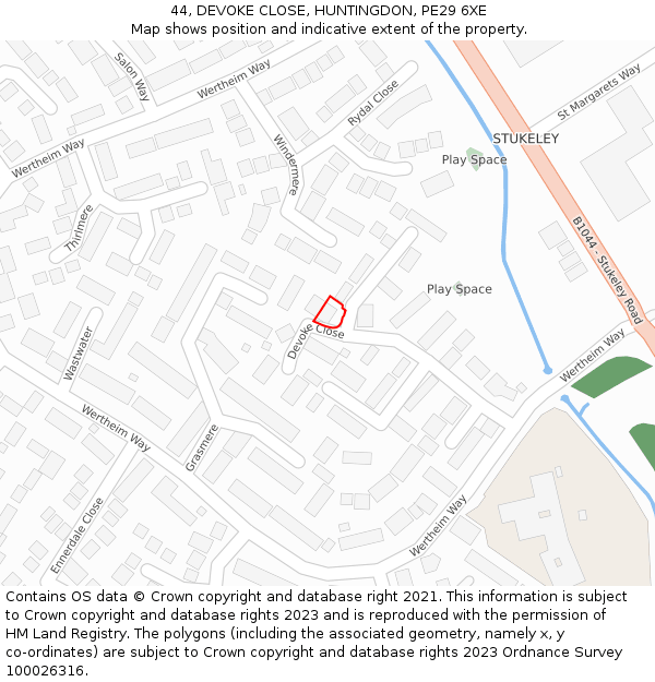 44, DEVOKE CLOSE, HUNTINGDON, PE29 6XE: Location map and indicative extent of plot