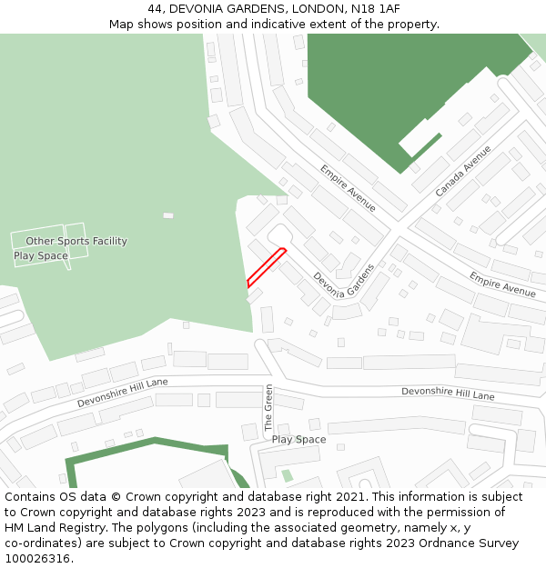 44, DEVONIA GARDENS, LONDON, N18 1AF: Location map and indicative extent of plot