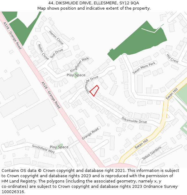 44, DIKSMUIDE DRIVE, ELLESMERE, SY12 9QA: Location map and indicative extent of plot