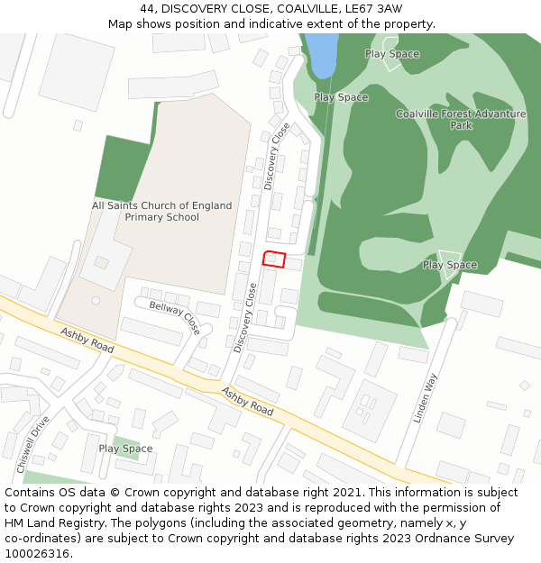 44, DISCOVERY CLOSE, COALVILLE, LE67 3AW: Location map and indicative extent of plot