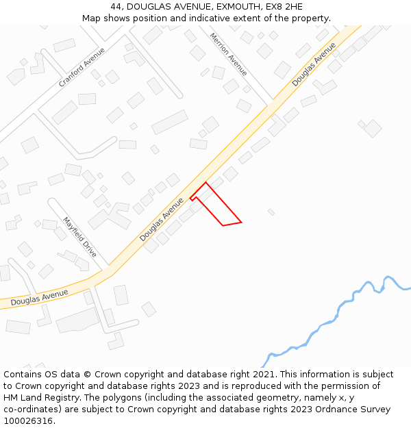 44, DOUGLAS AVENUE, EXMOUTH, EX8 2HE: Location map and indicative extent of plot