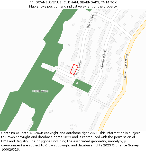 44, DOWNE AVENUE, CUDHAM, SEVENOAKS, TN14 7QX: Location map and indicative extent of plot