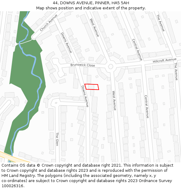 44, DOWNS AVENUE, PINNER, HA5 5AH: Location map and indicative extent of plot