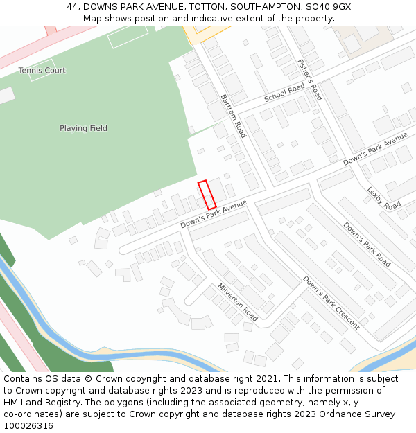 44, DOWNS PARK AVENUE, TOTTON, SOUTHAMPTON, SO40 9GX: Location map and indicative extent of plot