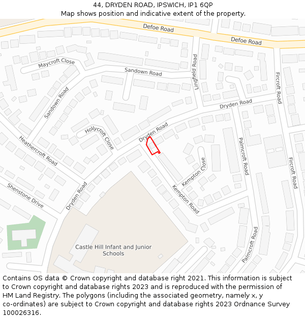 44, DRYDEN ROAD, IPSWICH, IP1 6QP: Location map and indicative extent of plot