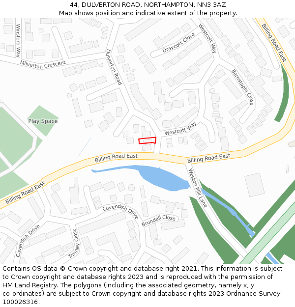 44, DULVERTON ROAD, NORTHAMPTON, NN3 3AZ: Location map and indicative extent of plot