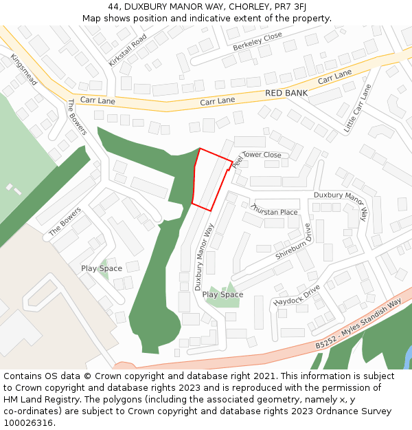 44, DUXBURY MANOR WAY, CHORLEY, PR7 3FJ: Location map and indicative extent of plot