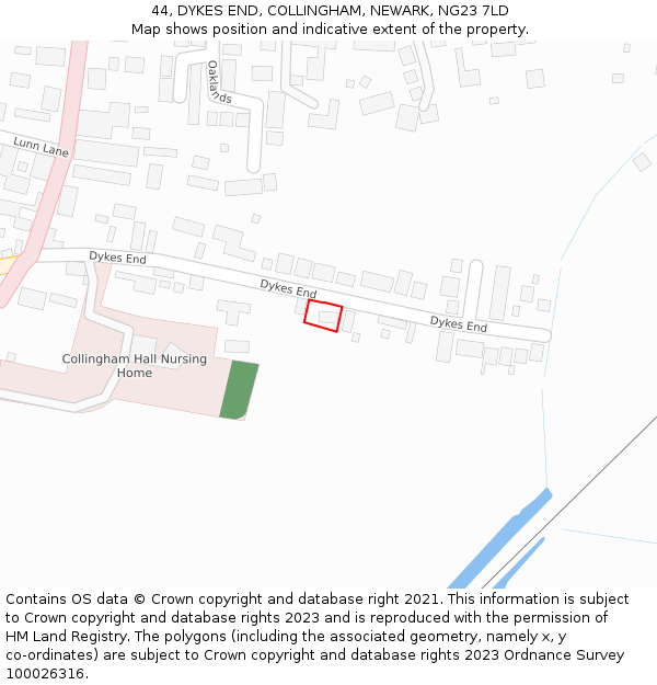 44, DYKES END, COLLINGHAM, NEWARK, NG23 7LD: Location map and indicative extent of plot