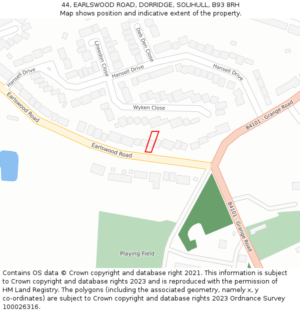 44, EARLSWOOD ROAD, DORRIDGE, SOLIHULL, B93 8RH: Location map and indicative extent of plot