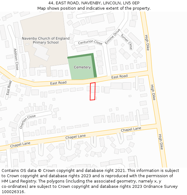 44, EAST ROAD, NAVENBY, LINCOLN, LN5 0EP: Location map and indicative extent of plot