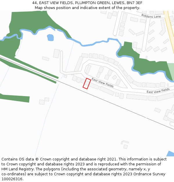 44, EAST VIEW FIELDS, PLUMPTON GREEN, LEWES, BN7 3EF: Location map and indicative extent of plot