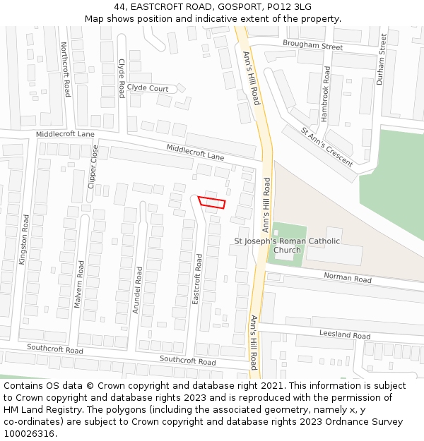 44, EASTCROFT ROAD, GOSPORT, PO12 3LG: Location map and indicative extent of plot