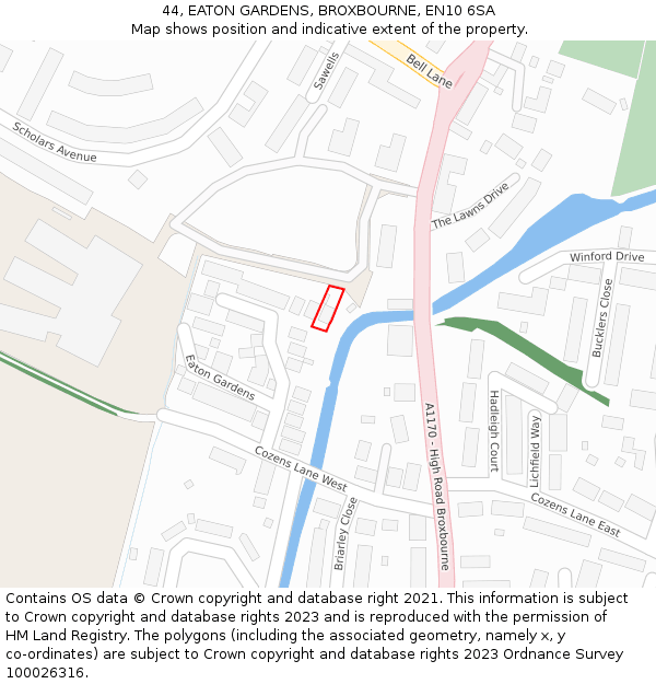 44, EATON GARDENS, BROXBOURNE, EN10 6SA: Location map and indicative extent of plot