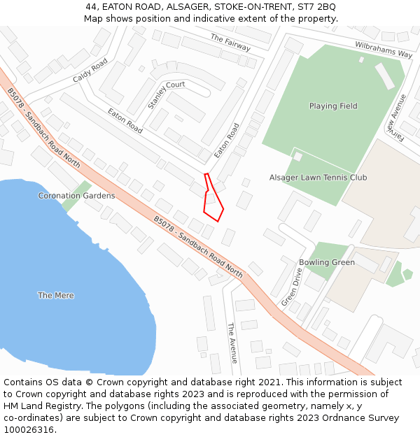 44, EATON ROAD, ALSAGER, STOKE-ON-TRENT, ST7 2BQ: Location map and indicative extent of plot