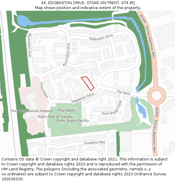 44, EDGBASTON DRIVE, STOKE-ON-TRENT, ST4 8FJ: Location map and indicative extent of plot