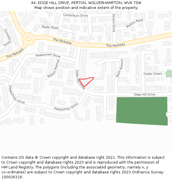 44, EDGE HILL DRIVE, PERTON, WOLVERHAMPTON, WV6 7SW: Location map and indicative extent of plot